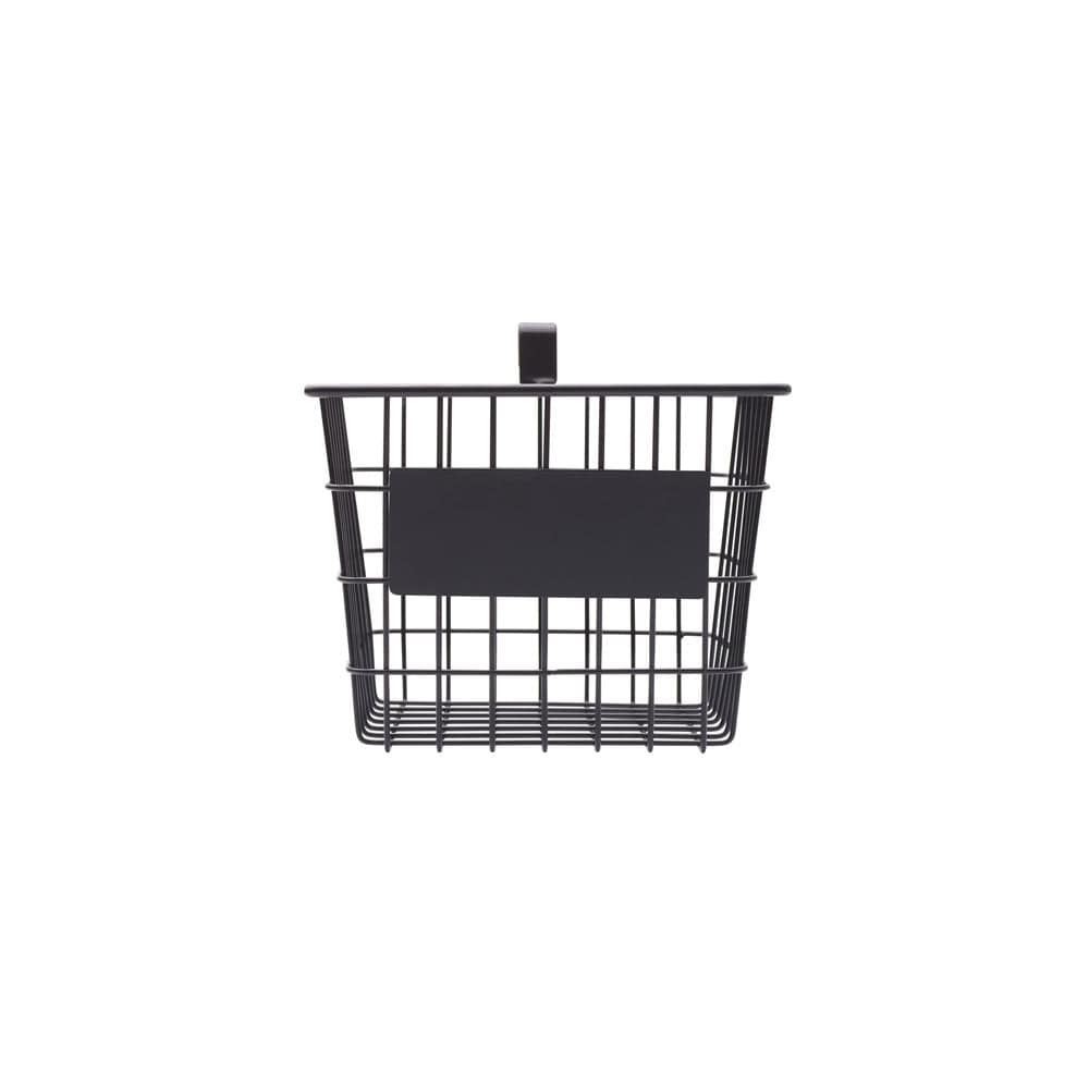 Front view of the Mercato three tier adjustable storage rack showing a chalkboard plaque on the front