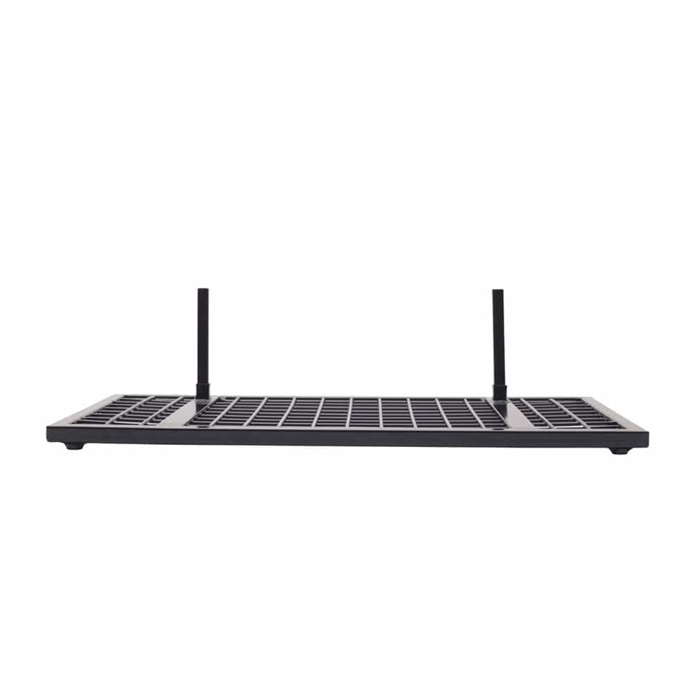 Flat black grid tray with two vertical posts for assembling the Mercato storage system