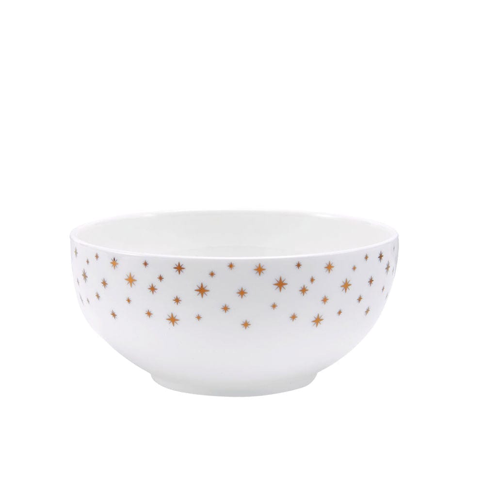 White bowl from Millie Gold set with scattered gold star pattern