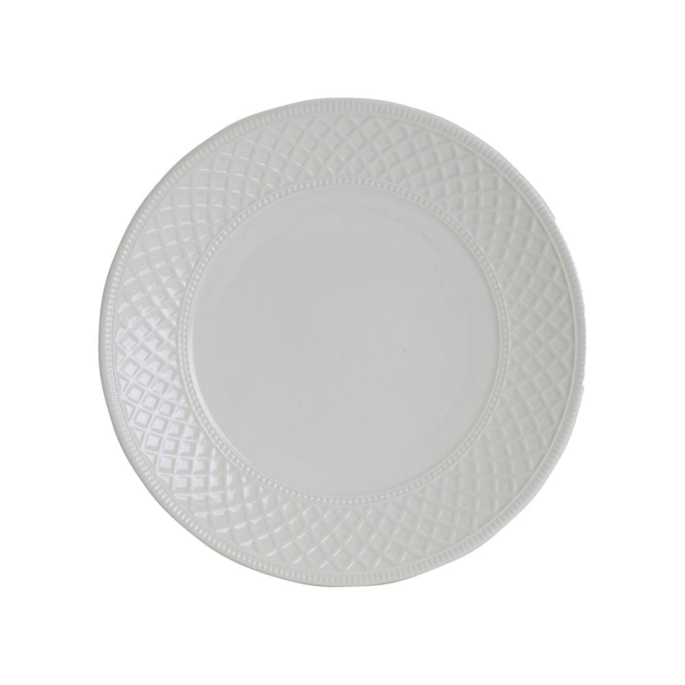 Top view of a white Napa Countryside salad plate with a diamond lattice border