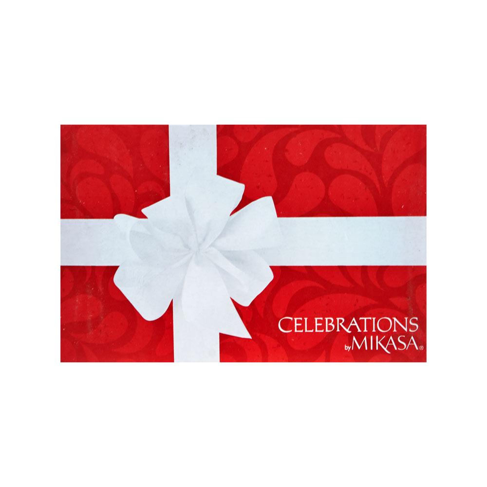 Red Celebrations by Mikasa gift card with white bow design
