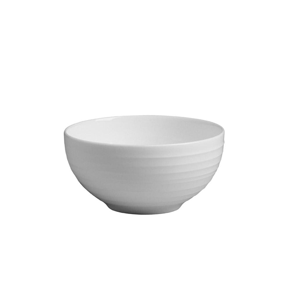 Swirl Bone Fruit Bowl white ceramic with horizontal ribbed exterior