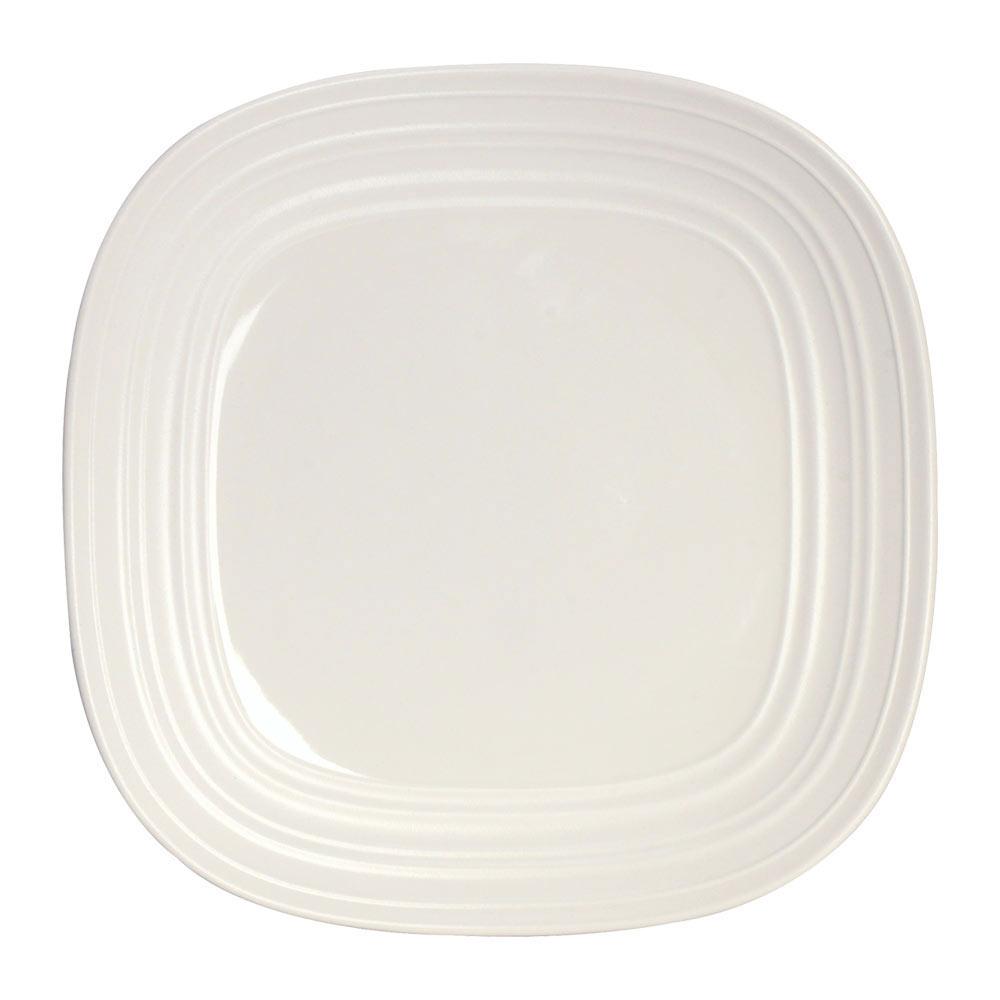 Swirl White Square Dinner Plate with concentric ridged edges