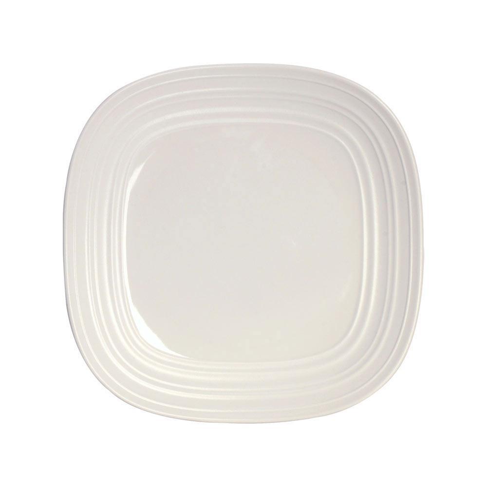 Close up of Swirl White Square plate showing multi ring squared rim and smooth center