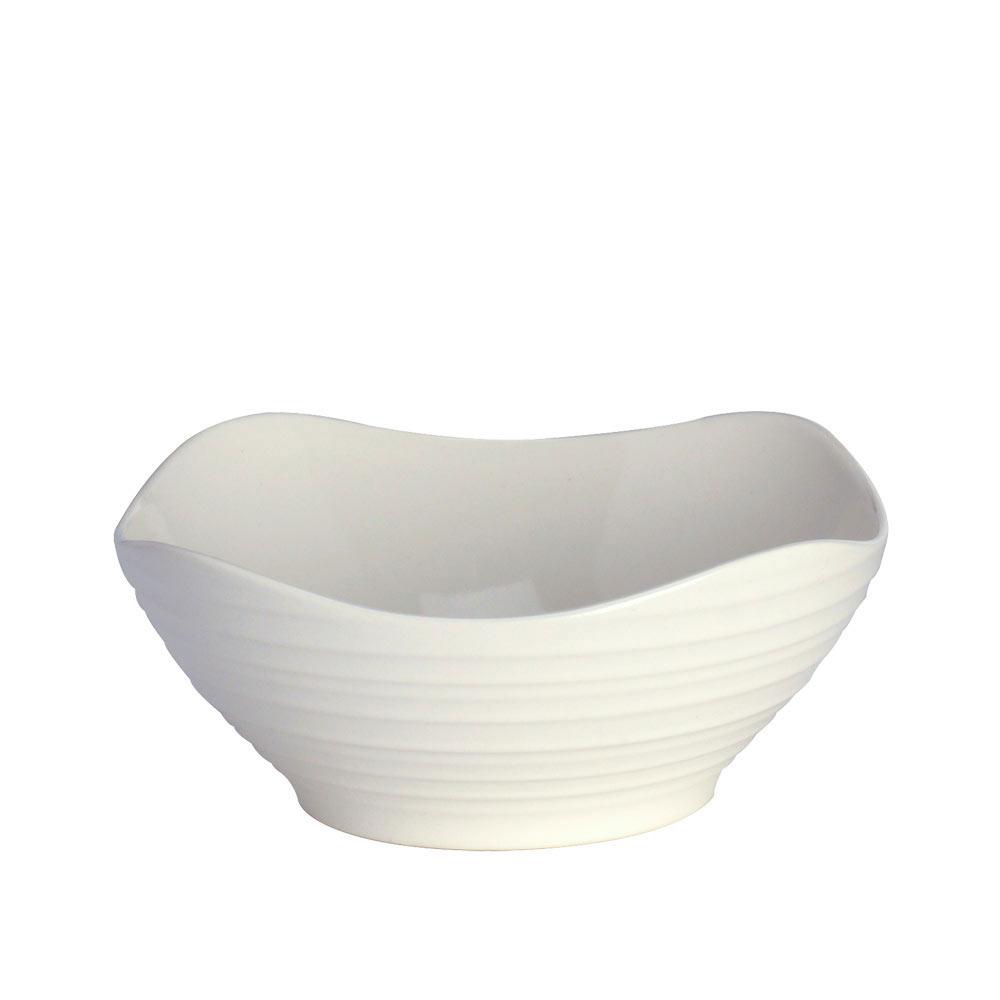 White swirl edge bowl from the Swirl White Square 16 piece dinnerware set.