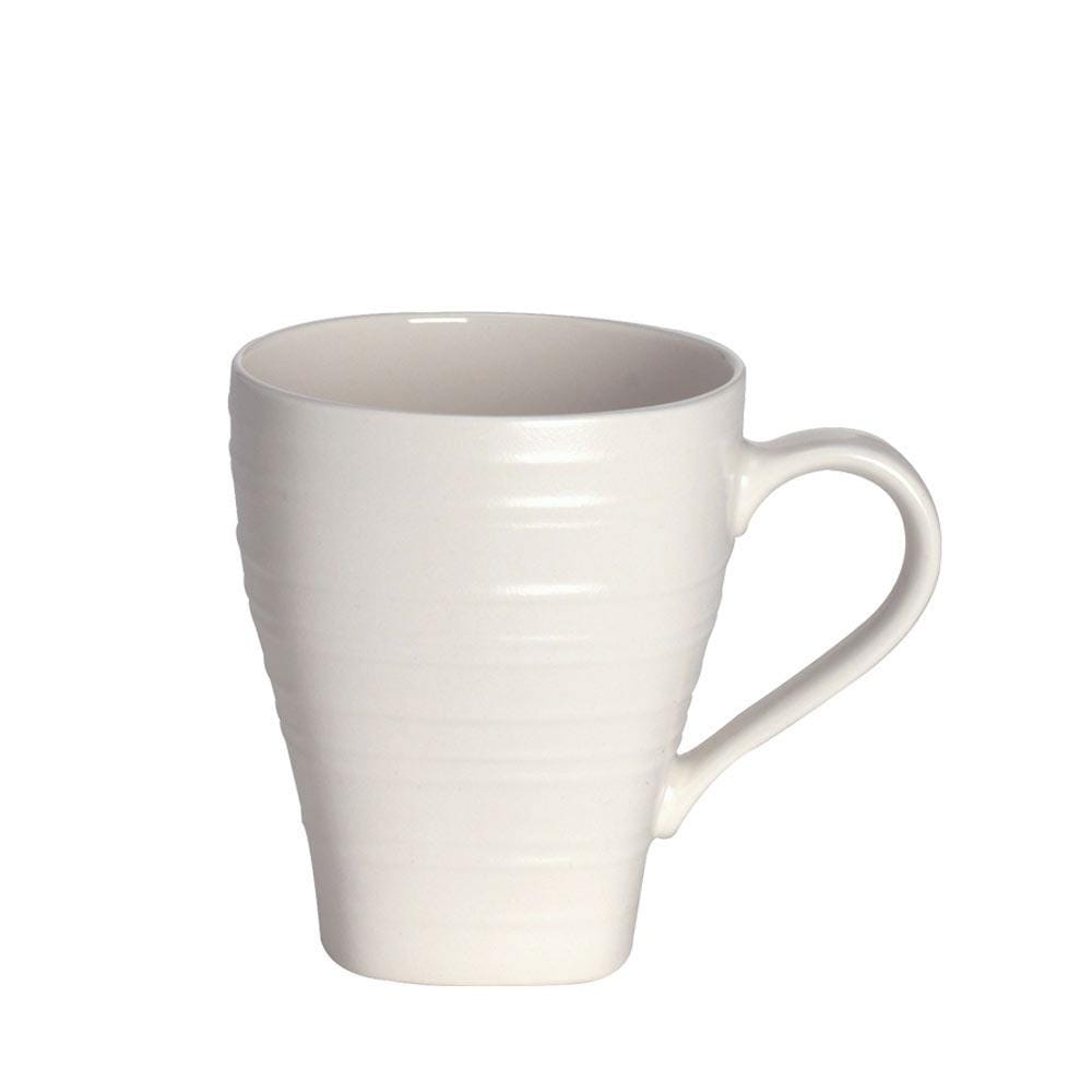 White ribbed mug from the Swirl White Square 16 piece dinnerware set.